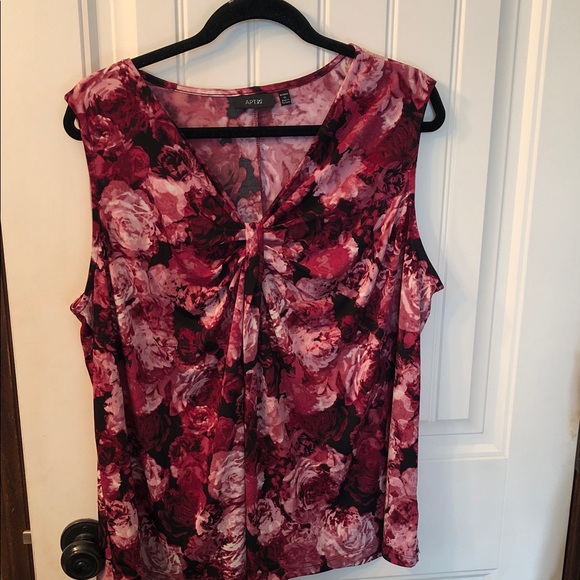 Apt. 9 Tops - Apt. 9 Burgundy and Pink Floral Twist-Front Sleeveless Top